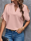 Damen Bluse mit Cut-Out-Ärmeln und eleganter Stehkragen R&B