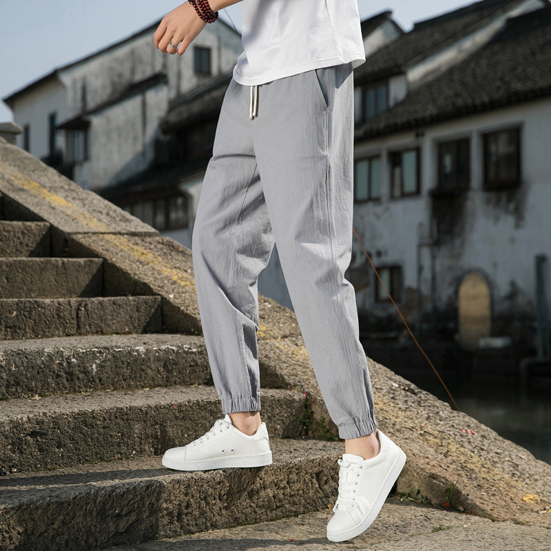 Herren nan tapered Leinen-Baumwoll-Jogger mit Kordelzug, elastischem Knöchelbündchen und schlanker Silhouette R&B