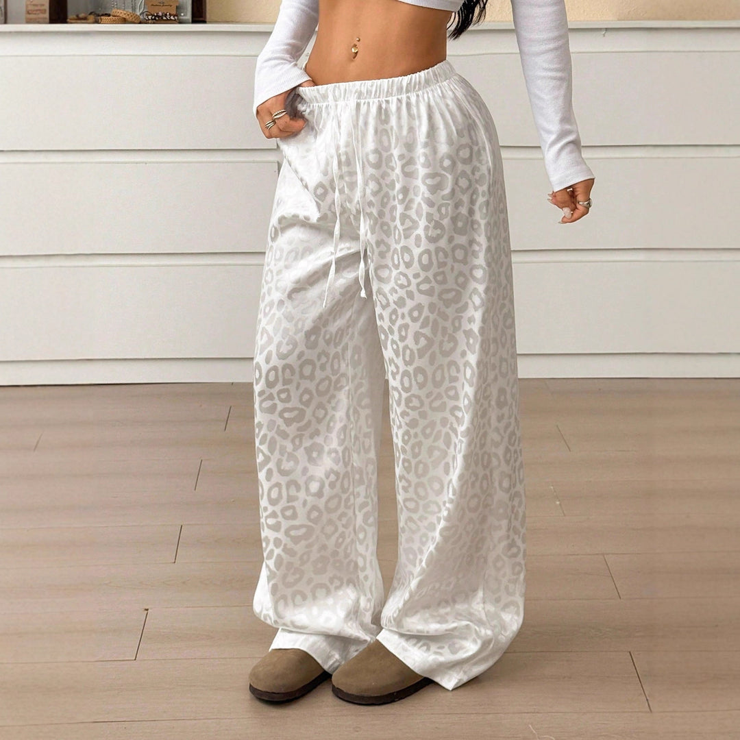 Damen Lässige Palazzo-Hose mit elastischem Bund und trendigem Leopardenmuster R&B