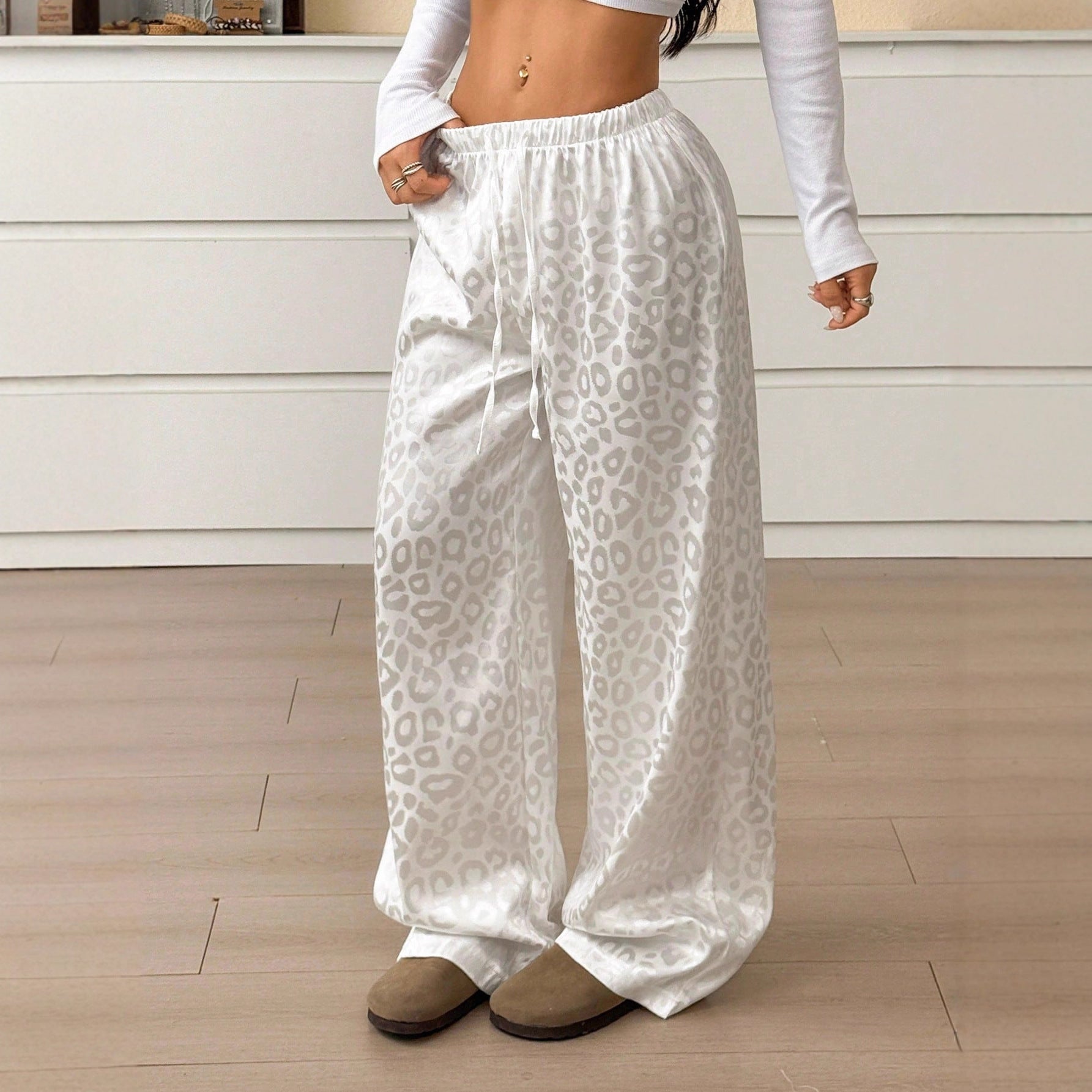 Damen Lässige Palazzo-Hose mit elastischem Bund und trendigem Leopardenmuster