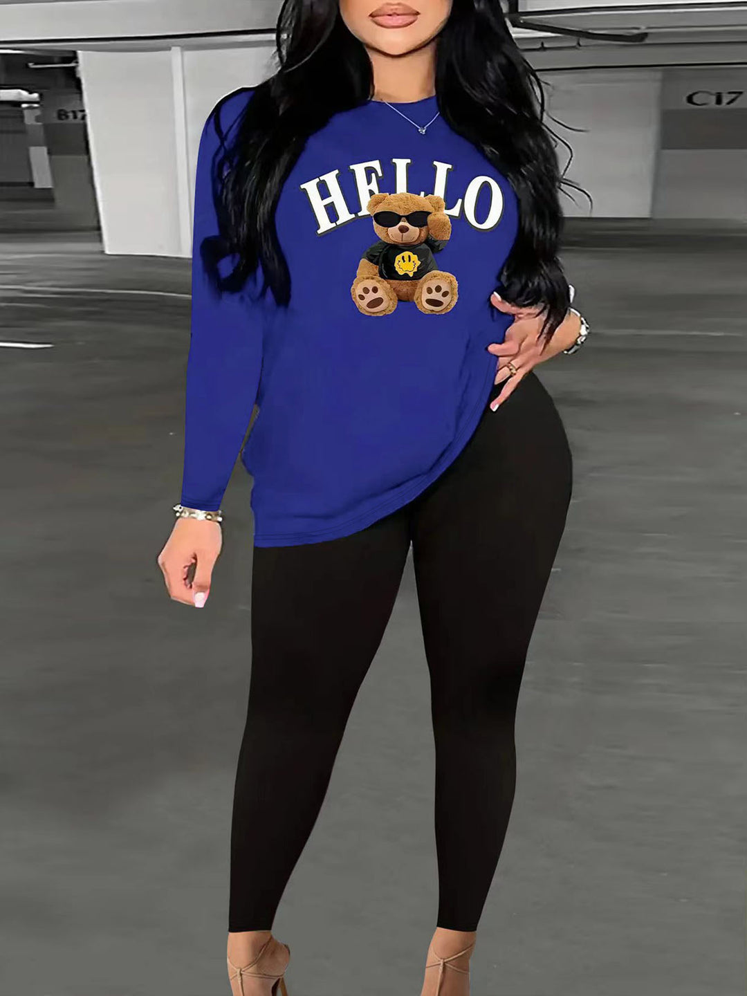 Damen Langarmshirt mit niedlichem Bärenmotiv und lässigem Schnitt R&B