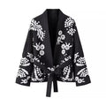 Damen Trendige Kimono-Jacke mit floralen Mustern und Taillengürtel R&B