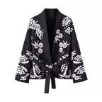 Damen Trendige Kimono-Jacke mit floralen Mustern und Taillengürtel R&B