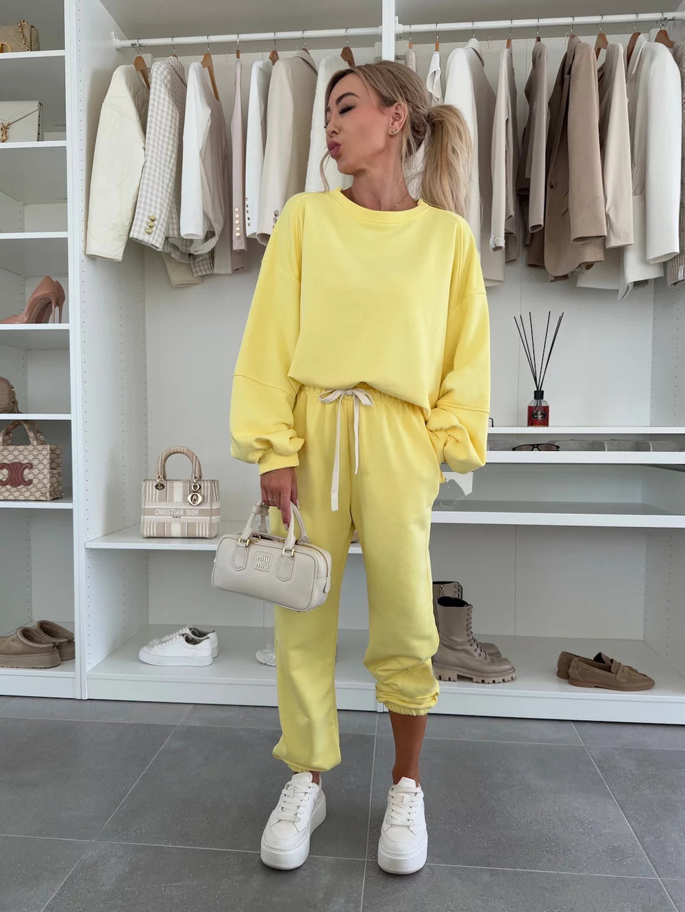 Damen lässiges Fleece-Set mit elastischen Bündchen und modischem Schnitt R&B