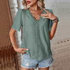 Damen Bluse mit luftiger Stickerei und dekorativen Knöpfen R&B