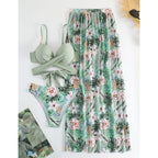 Damen Bikini-Set mit floralem Wickelrock und modischem Oberteil R&B
