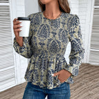 Damen Elegante Bluse mit raffiniertem Floral-Design und Puffärmeln R&B
