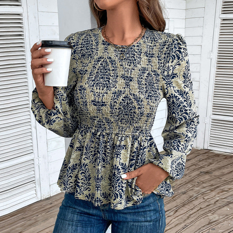Damen Elegante Bluse mit raffiniertem Floral-Design und Puffärmeln R&B
