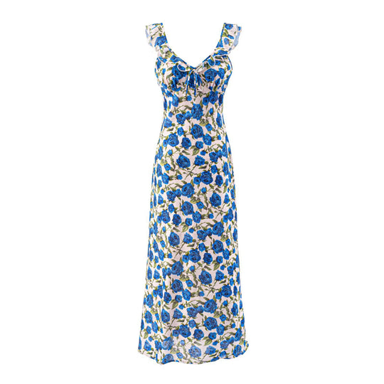 Damen Maxikleid mit floralem Design und verstellbaren Spaghetti-Trägern R&B