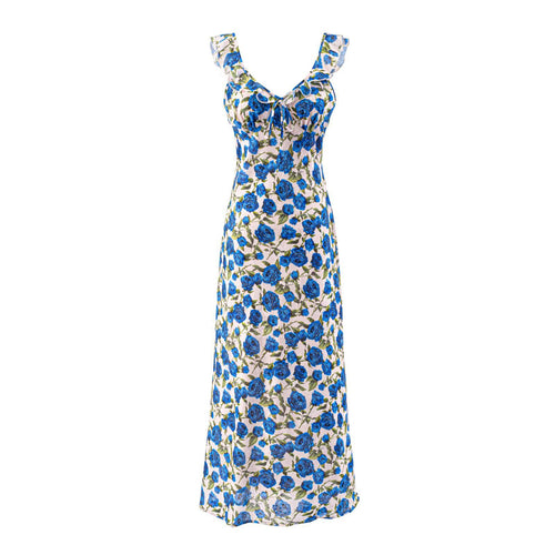 Damen Maxikleid mit floralem Design und verstellbaren Spaghetti-Trägern R&B