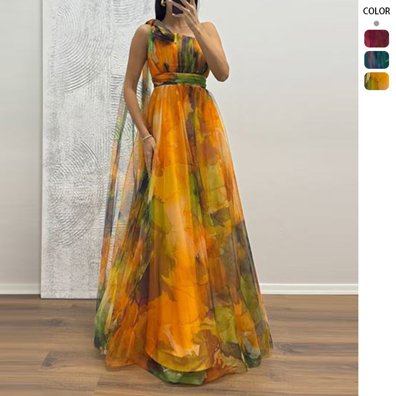 Damen Festliches Maxikleid mit transparenten Chiffon-Überlagern und zartem Rüschendesign R&B