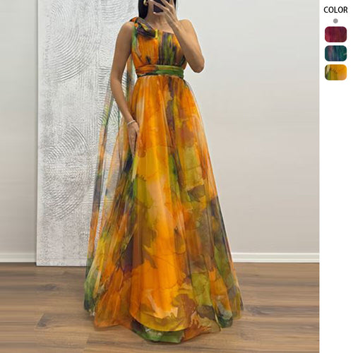 Damen Festliches Maxikleid mit transparenten Chiffon-Überlagern und zartem Rüschendesign R&B