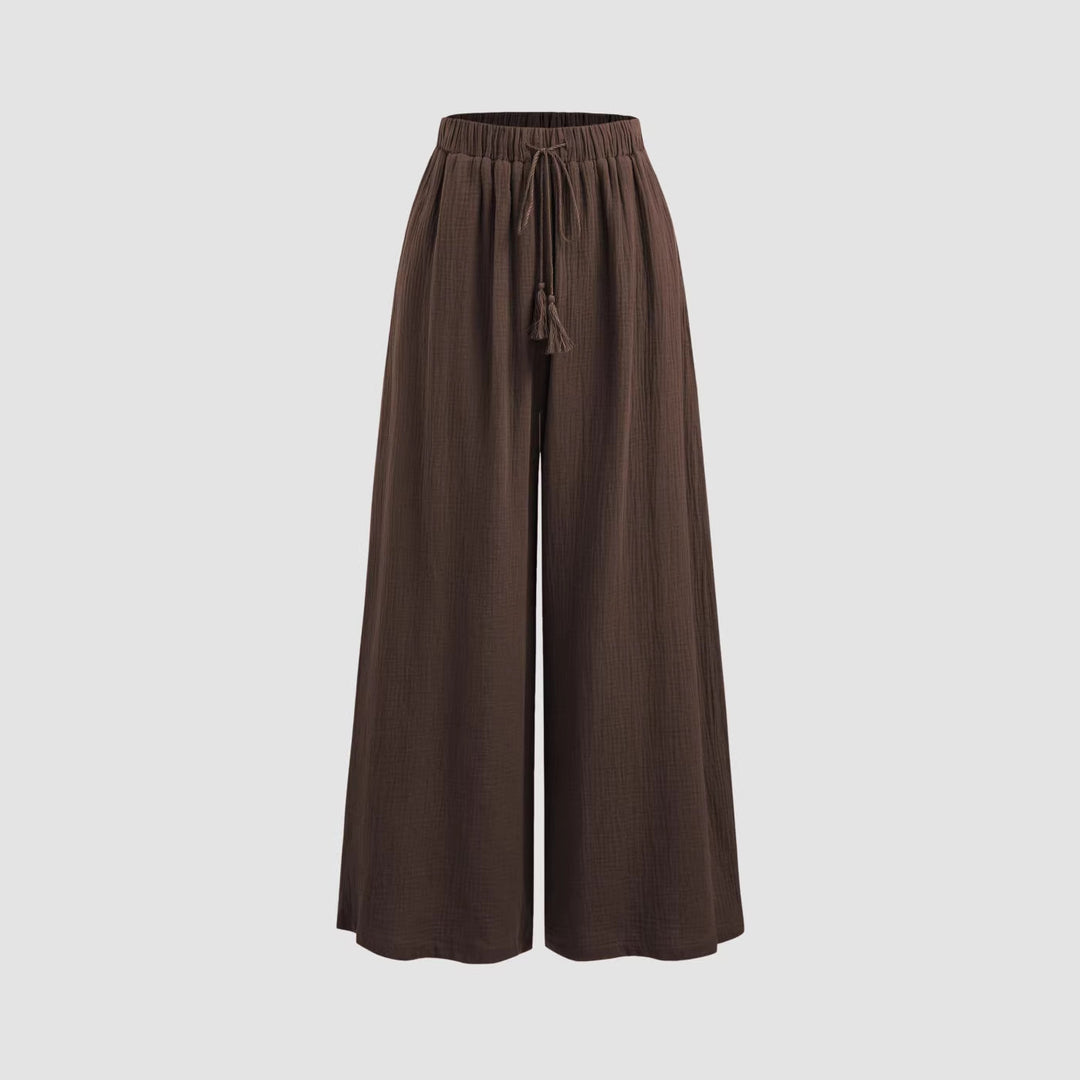 Damen weite Sommerhose im lässigen Boho-Stil mit elastischem Bund und seitlichen Taschen R&B