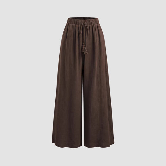 Damen weite Sommerhose im lässigen Boho-Stil mit elastischem Bund und seitlichen Taschen R&B