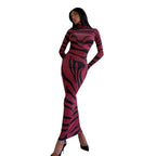 Damen Elegantes transparentes Maxikleid mit Leopardenmotiv und langem Arm R&B