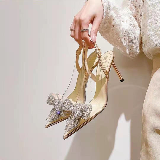 Damen Glamouröse Slingback-Pumps mit eleganter Schleifenverzierung und funkelnden Applikationen R&B