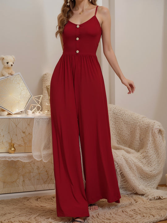 Damen Jumpsuit mit knöpfbarem Oberteil und weitem Bein R&B