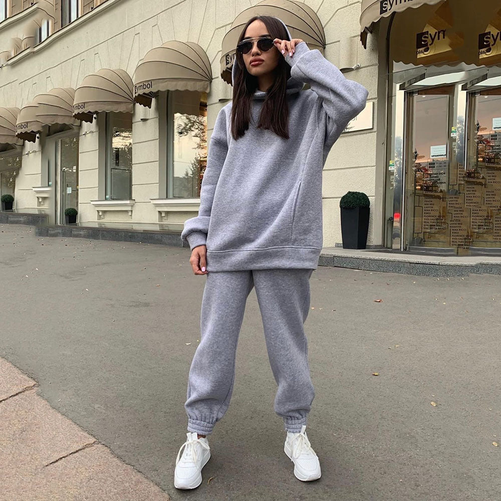 Damen lässiges Hoodie-Set mit elastischer Taillierung und praktischen Taschen R&B