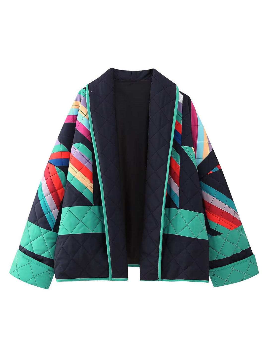 Damen gestreifte Steppjacke mit weitem Schnitt und stylischem Farbspiel R&B
