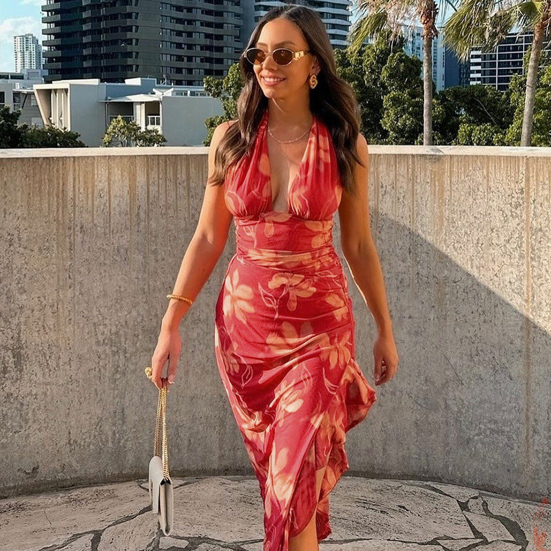 Damen Elegantes Maxikleid mit offenem Rücken und floralen Akzenten R&B