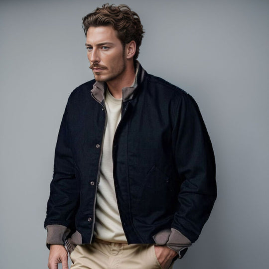 Herren lässige und bequeme Sportjacke mit hohem Kragen und praktischen Taschen R&B