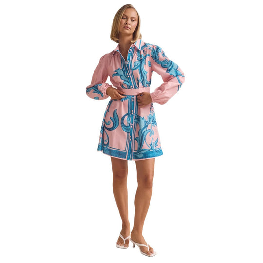 Damen Shirtkleid mit geschmeidigen Puffärmeln und floralem Design R&B