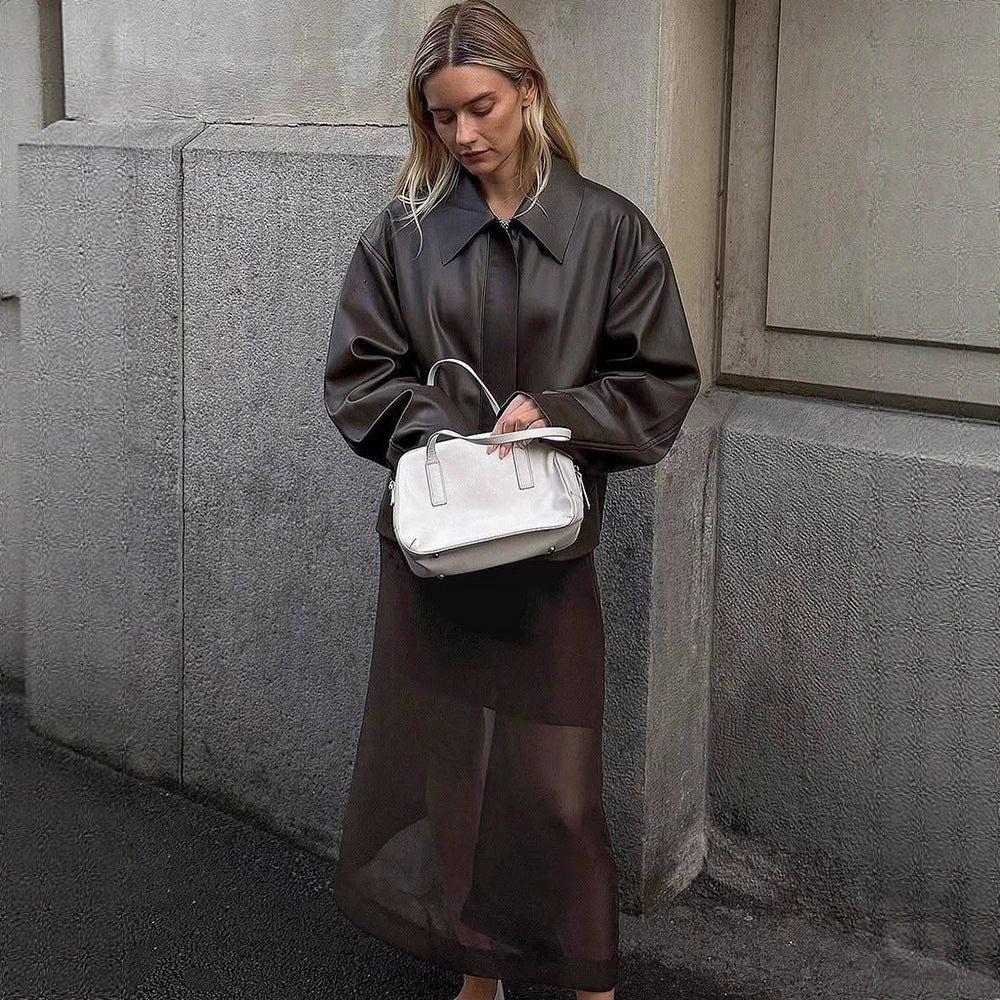 Damen modische Kunstlederjacke mit oversized Design R&B
