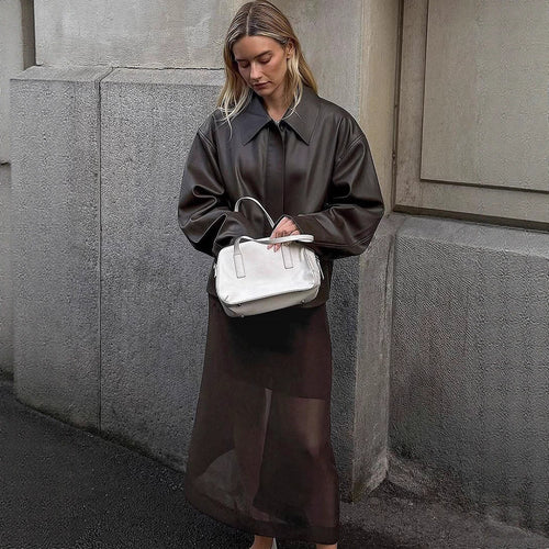 Damen modische Kunstlederjacke mit oversized Design R&B