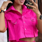 Damen modisches Crop-Top mit High-Waist Shorts R&B