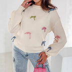 Damen Strickpullover mit verspielten Schleifenapplikationen und lässigem Schnitt R&B