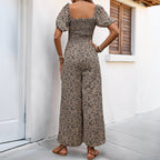 Damen Luftiger Sommeroverall mit Puffärmeln und elastischem Taillenband R&B