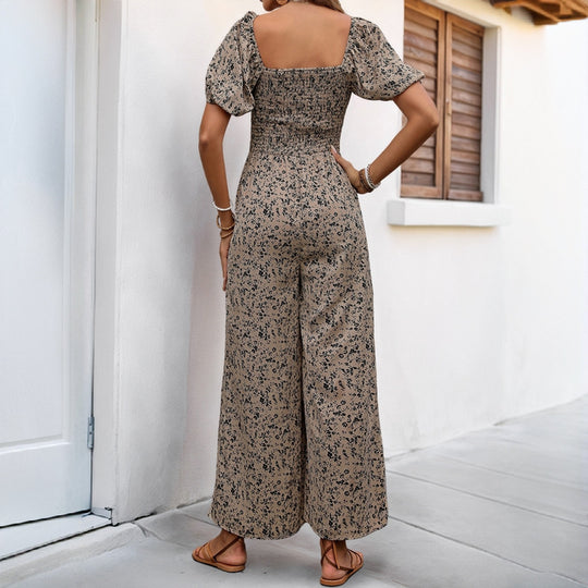 Damen Luftiger Sommeroverall mit Puffärmeln und elastischem Taillenband R&B