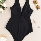 Damen Einteiliger Badeanzug mit tiefem V-Ausschnitt und eleganter Gürteldetails R&B