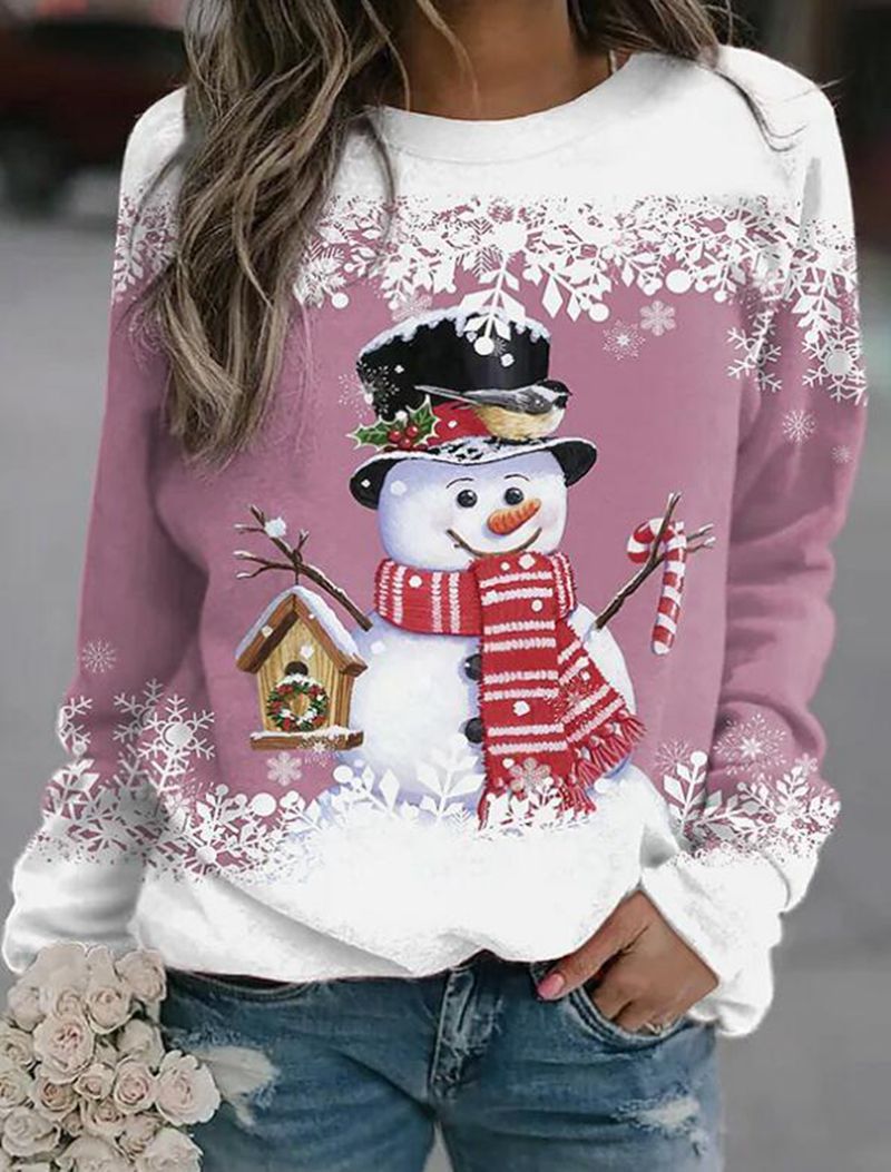 Damen nan weihnachtliches Sweatshirt mit Schneemann-Motiv und Rundhalsausschnitt R&B