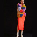 Damen Grobstrick-Cardigan mit buntem Patchwork-Design R&B