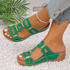 Damen Wedge-Pantoletten mit dekorative Riemchen und komfortablem Fußbett R&B