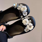 Damen Clogs mit dekorativen Blütenapplikationen und rutschfester Sohle R&B