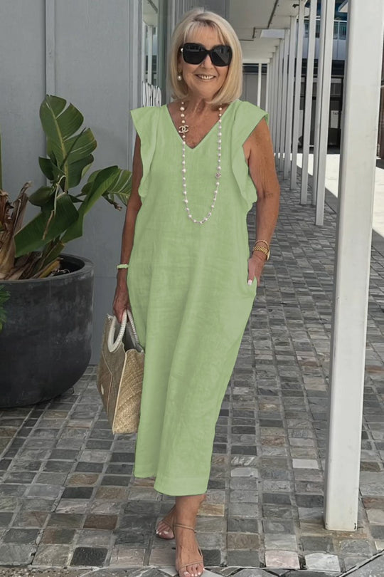 Damen Maxikleid mit V-Ausschnitt und angeschnittenem Ärmel R&B
