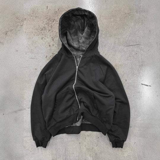 Damen Urbaner Camouflage-Hoodie mit Reißverschluss und lässigem Schnitt R&B