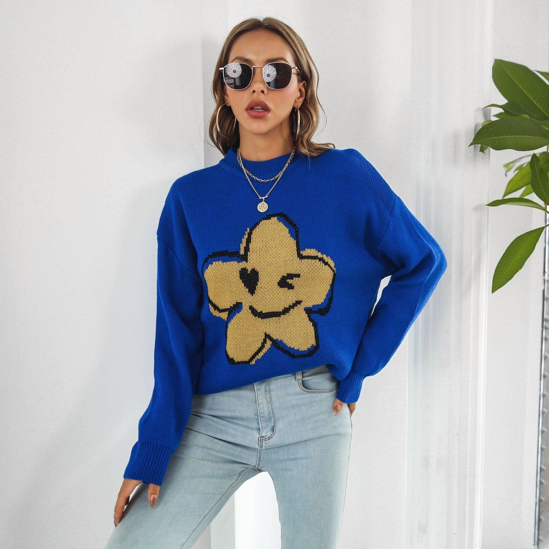 Damen Strickpullover mit verspieltem Blumenmotiv R&B