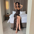 Damen Maxikleid mit Leopardenmuster und raffiniertem Schlitz R&B