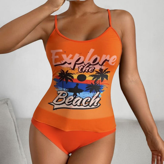 Damen Tankini-Set mit sportlichem Grafikdesign und hoch tailliertem Höschen R&B