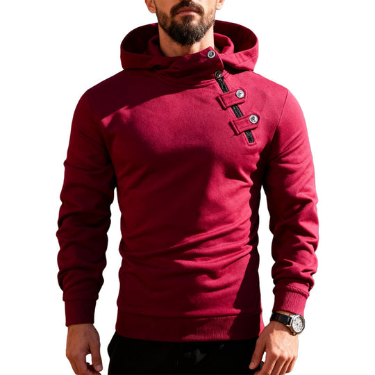 Herren nan figurbetonter Kapuzenpullover mit hohem Kragen, dekorativen Laschen und verdecktem Schrägreißverschluss R&B