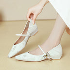 Damen elegante spitze Ballerinas mit verziertem Riemen und Glitzerakzenten