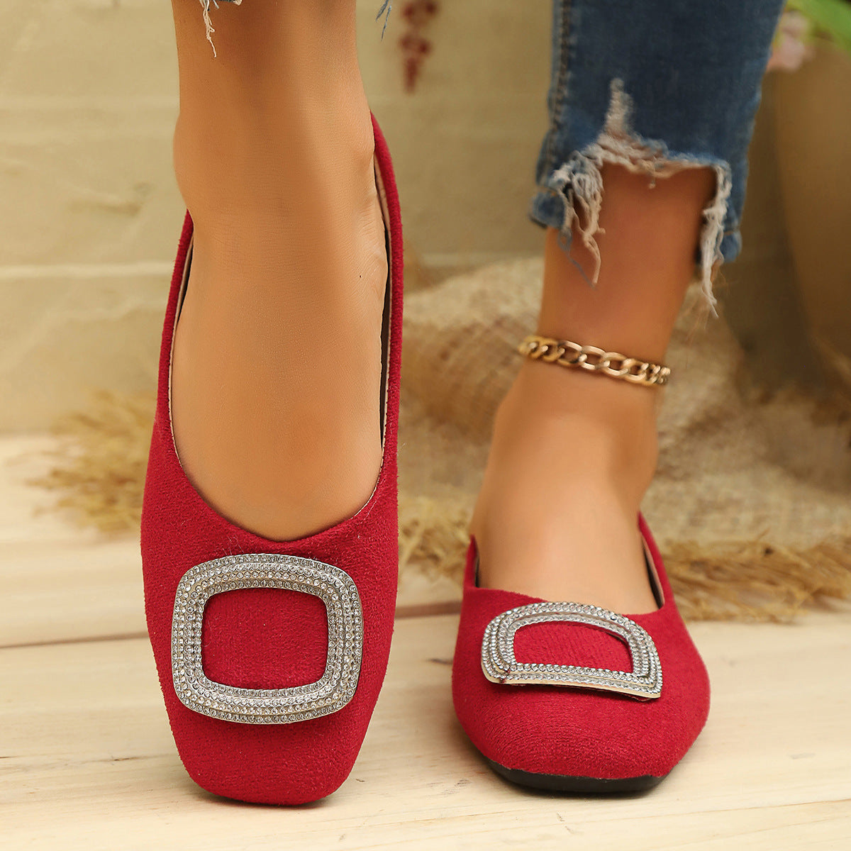 Damen elegante Ballerinas mit schimmerndem Schmuckdetail R&B