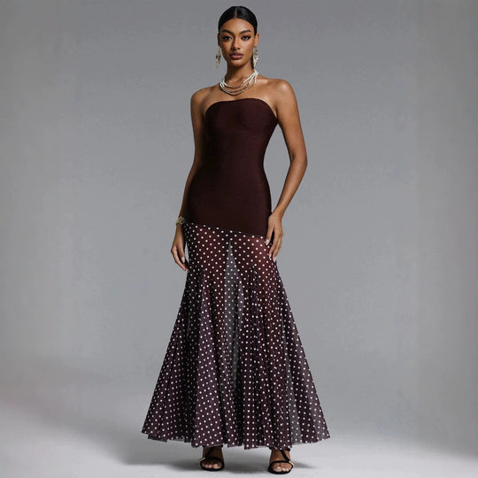 Damen Elegantes Stretch-Top mit transparentem Rüschenrock R&B