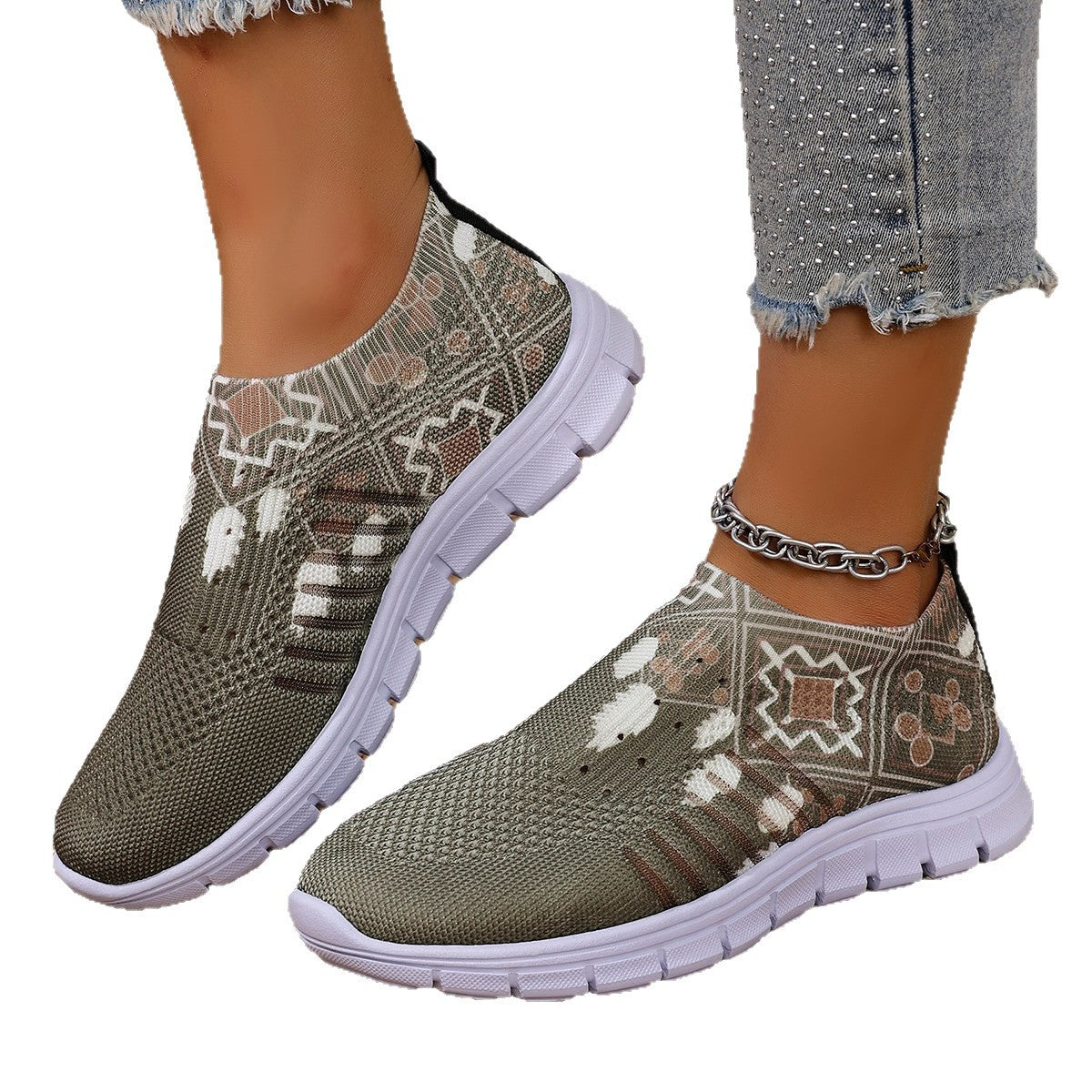 Damen Komfortable Slip-On Sneakers mit modischem Mustermix R&B