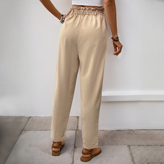 Damen lockere Stoffhose mit elastischem Bund und praktischen Taschen R&B