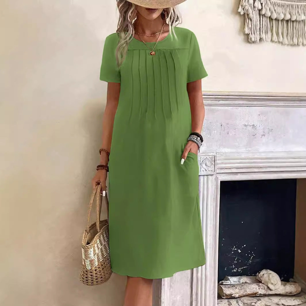 Damen lässiges Midi-Kleid mit Falten-Design und praktischen Taschen R&B