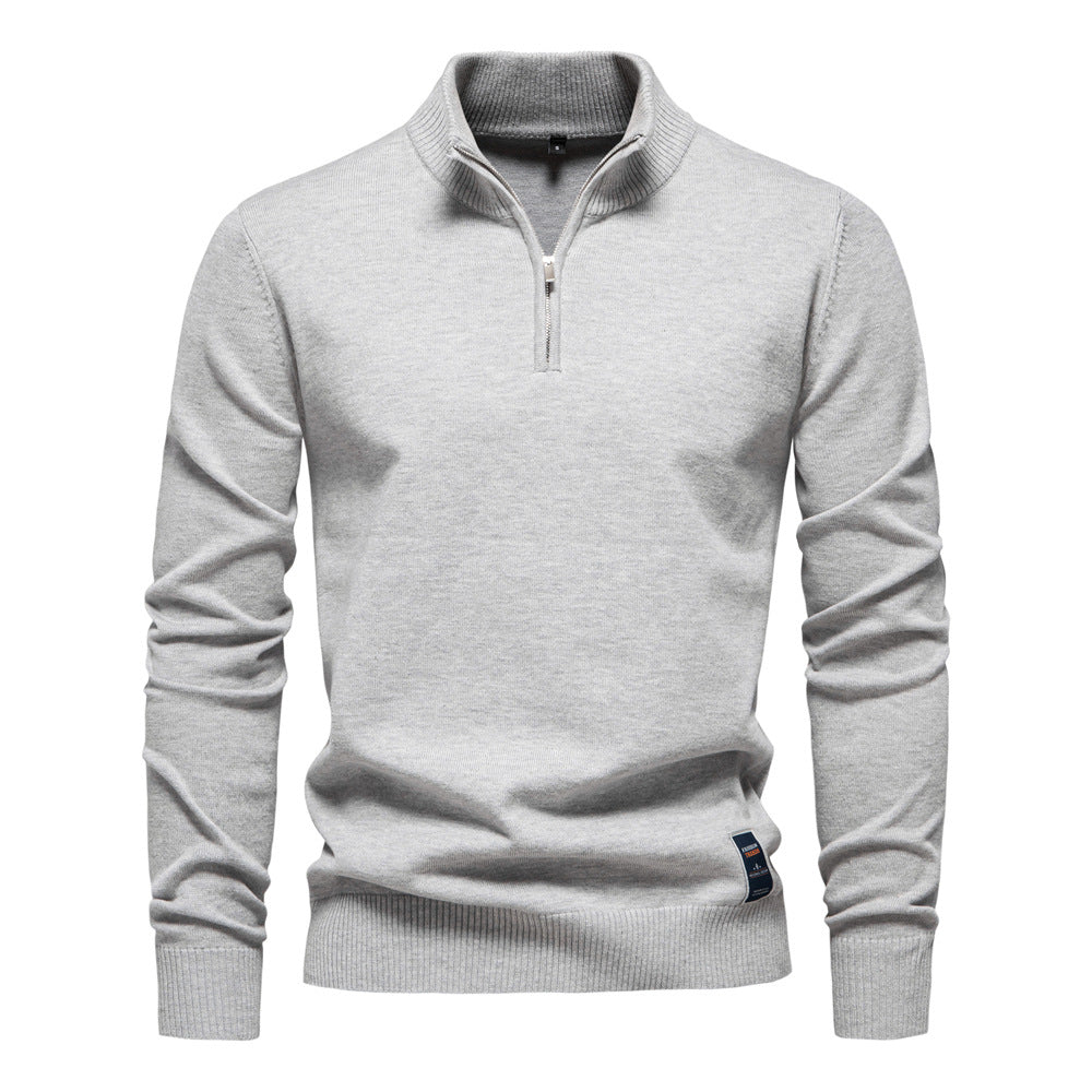 Herren Pullover mit kurzem Reißverschluss und modischem Stehkragen R&B